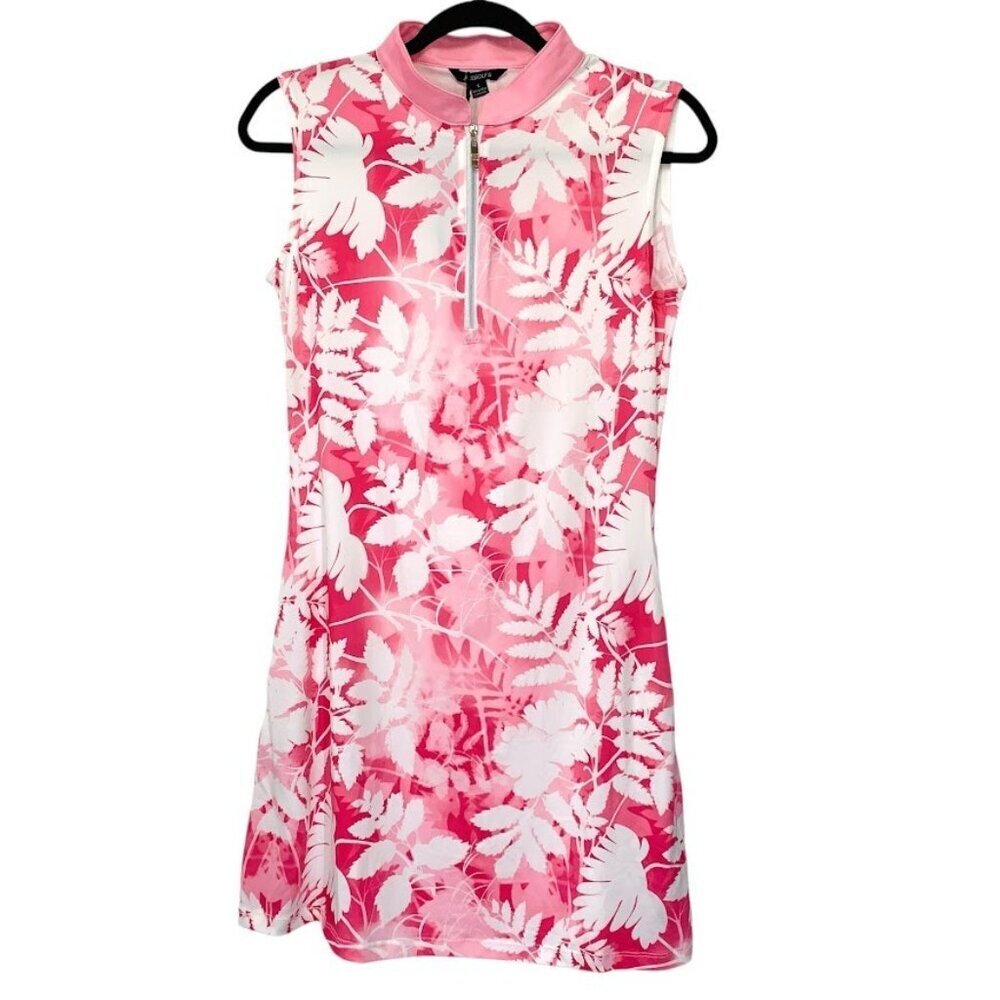 Cegolfs Sleeveless Golf Dress S Half Zip Stretch Pink Floral Athletic Pockets